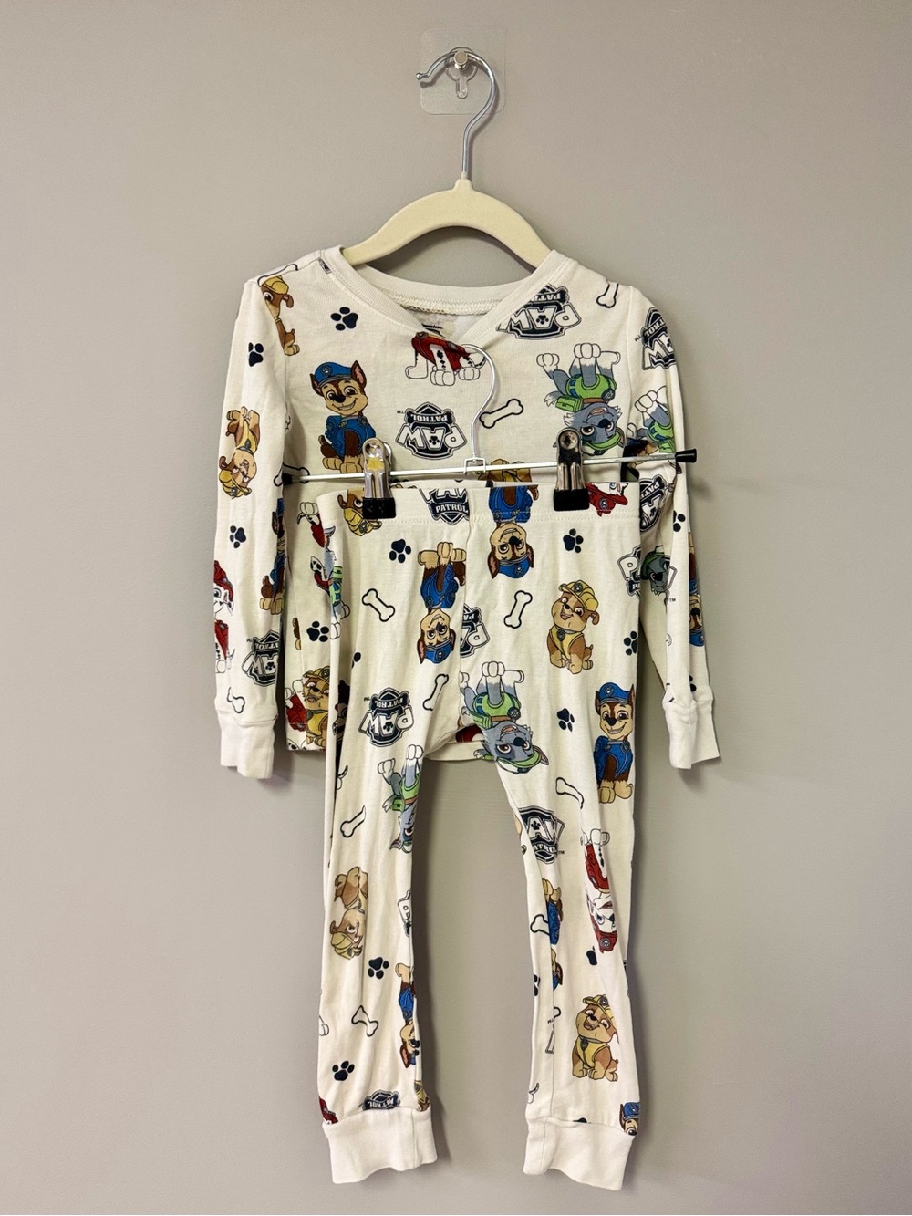 Cream Kids One-Piece Pajama with Colorful Puppy Print